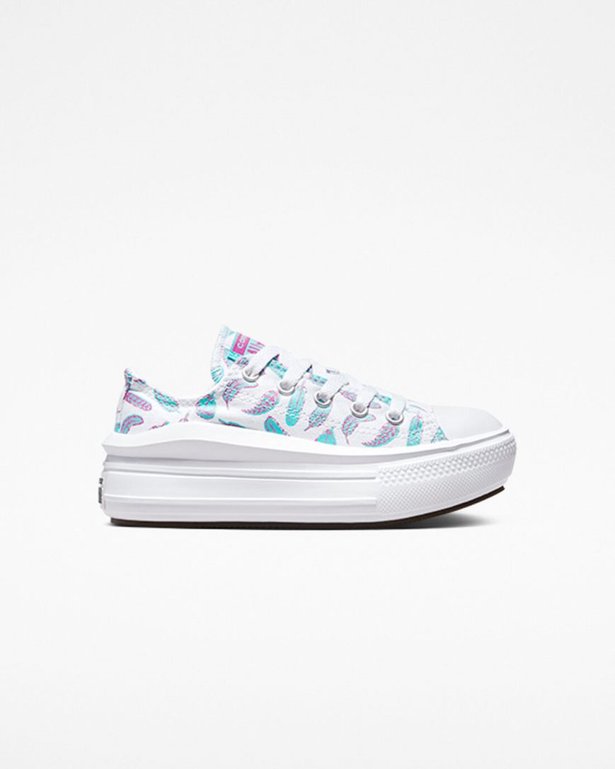 Sapatos Plataforma Converse Chuck Taylor All Star Move Feathers Cano Baixo Menina Branco Luz Turquesa | PT T0514P8